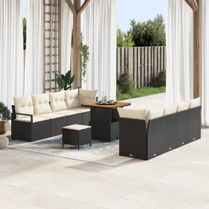 vidaXL 11-delt Hagemøbel Set med Puter Svart Poly Rattan Akasie