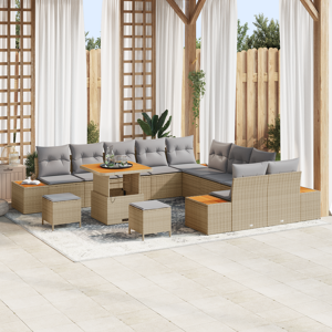 vidaXL 13 Delt Hagemøbelsett med Puter Beige Poly Rattan Akasia