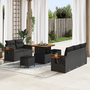 vidaXL 8-delers hagesofa set med puter svart poly rattan akasie