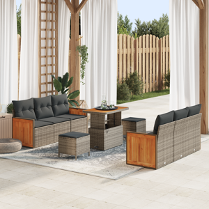 vidaXL 9 Delers Hage Sofa Set med Puter Grå Poly Rattan Akasie