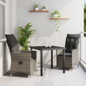 vidaXL 3 Delt Hage Spise Sett med Puter Grå Poly Rattan