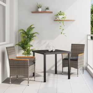 vidaXL 3-delt Hage Spisebordsett med Puter Grå Poly Rattan