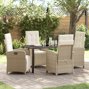 vidaXL 5 Deler Hage Spisebord Set med Puter Beige Poly Rattan