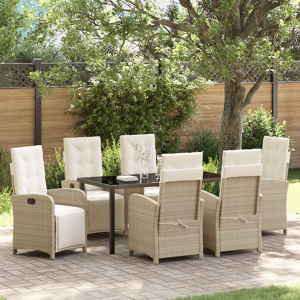 vidaXL 7-delt hage dining sett med puter Beige Poly Rattan