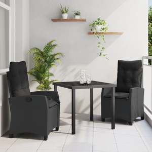 vidaXL 3 Delt Hagemøbelsett med Puter - Svart Poly Rattan