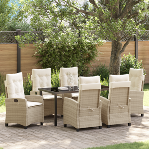 vidaXL 7 Delt Hage Spise Set med Puter Beige Poly Rotting