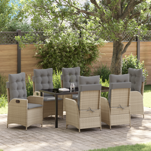 vidaXL 7-delt hage dining-set med puter beige polyrotting