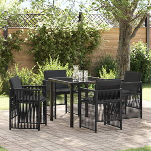vidaXL 5-delt hagespisesett med puter svart poly rattan