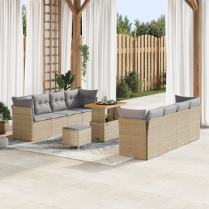 vidaXL 11-delt hage-sofa sett med puter Beige Polyrotting Akacia