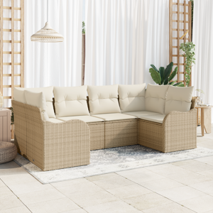 vidaXL 6-delers hage sofa sett med puter beige poly rotinng