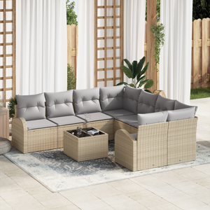 vidaXL 9 Delers Hage Sofa Sett med Puter Beige Poly Rottning