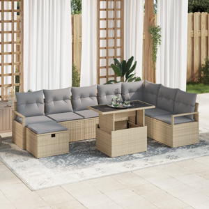 vidaXL 9 Piece Hage Sofa Sett med Puter Beige Poly Rottning