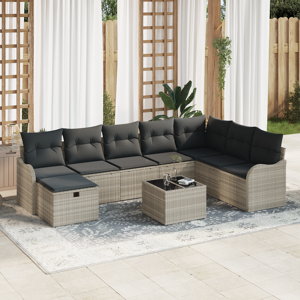 vidaXL 9 Delers Hage Sofa Set med Puter Lysegrå Poly Rottings