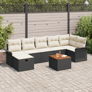 vidaXL 8 Delers Hage Sofa Sett med Puter Svart Poly Rottning