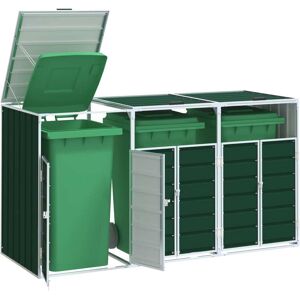 vidaXL Søppeldunkskur for 3 dunker grønn 216x81x115 cm Stål
