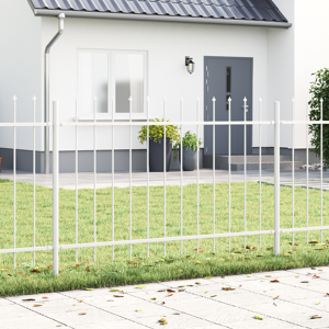 vidaXL Hagegjerde med spydtopp, hvit, 8,5x1,2 m, stål