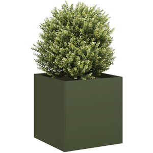 vidaXL Plantekasse olivengrønn 40x40x40 cm kaldvalset stål