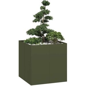 vidaXL Plantekasse olivengrønn 80x80x80 cm stål