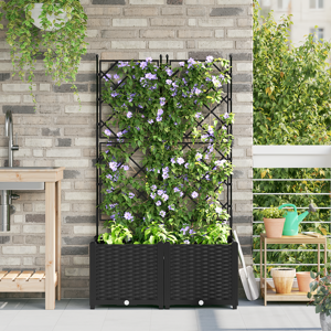 vidaXL plantekasse med trellis 2 stk svart 80x40x143 cm