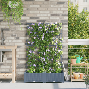 vidaXL Hageplanter med trellis 2 stk Lysegrå 80x40x125,5 cm