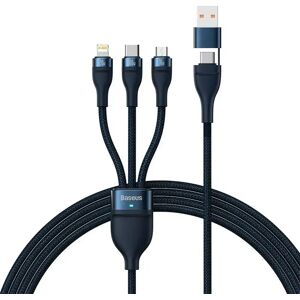 Baseus Flash Series 2 - 3-i-1 100W USB Multi-Kabel med USB-C, Lightning & Micro-USB - 1,2 Meter - Blå