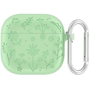 INCOVER Apple AirPods (4. gen.) Silikon Deksel med Karabinkrok og Blomsterdesign - Lys Grønn