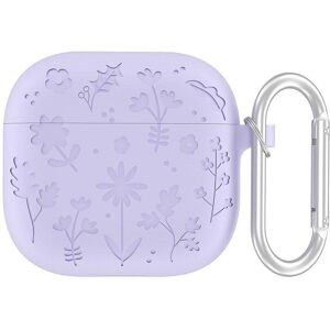 INCOVER Apple AirPods (4. gen.) Silikon Deksel med Karabinkrok og Blomsterdesign - Lilla