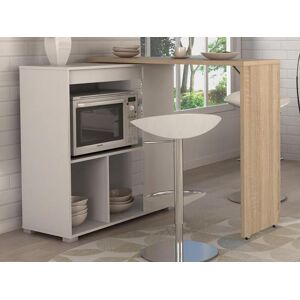 Vente-unique Móvel de bar giratório - Branco e carvalho - SATURNE