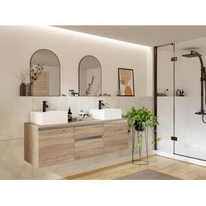 Vente-unique Móvel de casa de banho suspenso com lavatório duplo natural claro 150 cm - JIMENA II