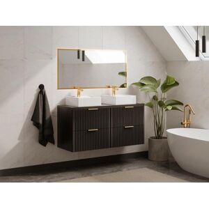 Vente-unique Móvel suspenso estriado com tampo para lavatório preto C120 cm - ZEVARA