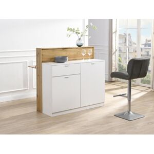 Vente-unique Móvel de bar com 2 portas e 1 gaveta em MDF branco e natural - LAMONIA