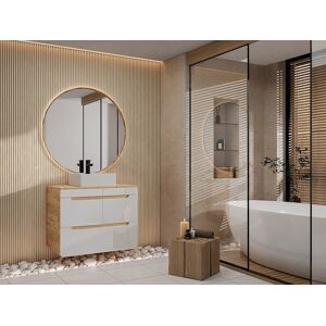 Vente-unique Móvel suspenso para colocar sob o lavatório com tampo 80 cm natural claro e branco - ARUBA