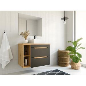 Vente-unique Móvel de casa de banho suspenso lavatório simples e nichos cor natural e antracite de 80 cm - ARUBA