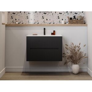 Vente-unique Móvel para colocar sob o lavatório suspenso estriado preto 80 cm - PAVANI