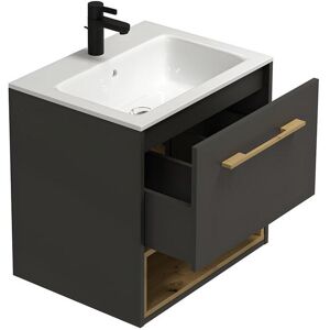 Vente-unique Móvel de casa de banho suspenso antracite com lavatório de encastrar 60 cm - YANGRA