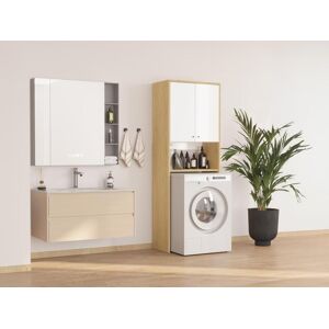 Vente-unique Móvel para máquina de lavar com duas portas C65 x A180 cm branco e natural claro - WORIKA