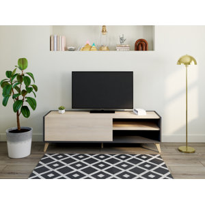 Vente-unique Móvel de TV com 1 porta e 2 nichos cor carvalho e antracite - KOLYMA