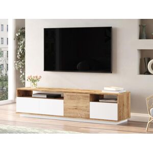 Vente-unique Móvel de TV 4 portas e 2 prateleiras natural claro e branco - CEDONA