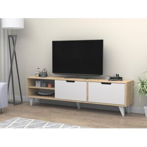 Vente-unique Móvel de TV com 2 portas e 2 nichos branco e natural - CORENIA