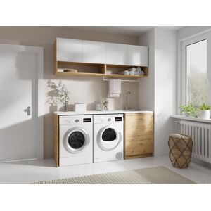 Vente-unique Móveis de lavandaria para máquina de lavar com plano de trabalho C182 cm branco e natural claro - NATAJI