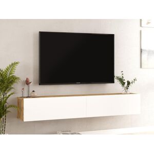 Vente-unique Móvel de TV suspenso com 2 portas branco e natural - AUBEPINA
