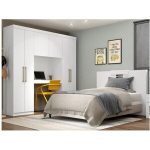 Vente-unique Móvel de cama ANTERO - 6 portas - Com armários e gavetas - C 200 cm - Branco