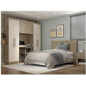 Vente-unique Móvel de cama ANTERO - 6 portas - Com armários e gavetas - C 200 cm - Carvalho & Marfim