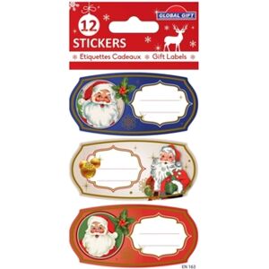 Global Gift 12 Etiquetas Adesivas de Natal Vintage Papai Noel