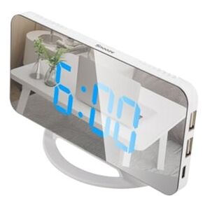 S/marca Led Espelho Relógio Mini Despertador Digital Relógio de Mesa com Função Snooze 3 Brilho Ajustável Luz de Fundo Auto-Adapt Branco2