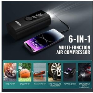 Bisbisous Compressore D'Aria Portatile Per Gonfiaggio Pneumatici Pompa D'Aria Per Auto Potenziata Da 8000 Mah Gonfiaggio Elettrico Pneumatici 150 Psi