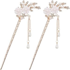 Rnemitery 2 Palitos De Cabelo Com Pérolas E Cristais, Estilo Vintage (branco)