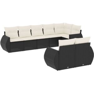 Vidaxl Conjunto 8 sofás de jardim com almofadões vime PE preto