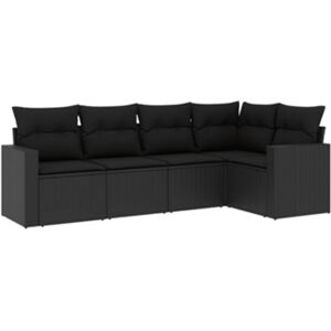 Vidaxl Conjunto 5 sofás de jardim com almofadões vime PE preto