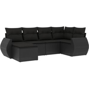 Vidaxl Conjunto 6 Sofás de Jardim com Almofadões Vime Pe Preto